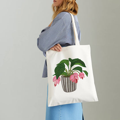 Pink Blooms in a Striped Pot paint by numbers tote bag – image 16