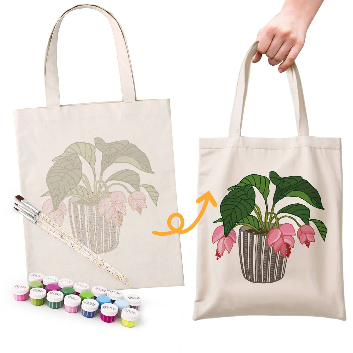 Pink Blooms in a Striped Pot paint by numbers tote bag – image 17