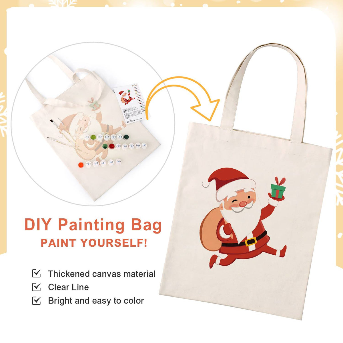 Santa Dashing with a Gift paint by numbers tote bag – image 4