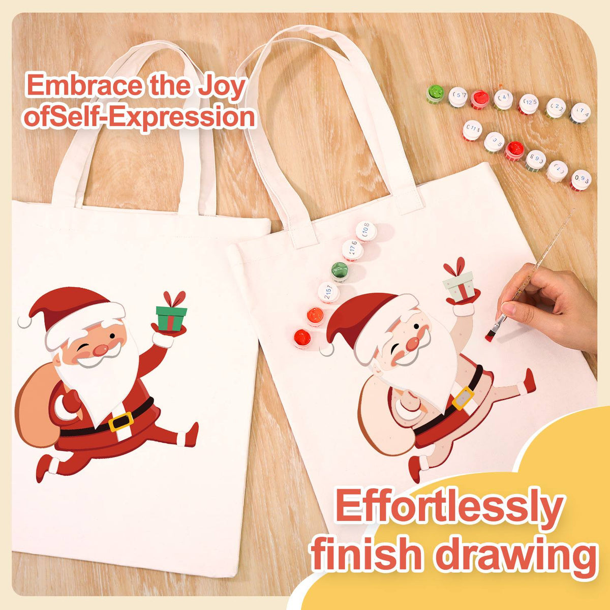 Santa Dashing with a Gift paint by numbers tote bag – image 7