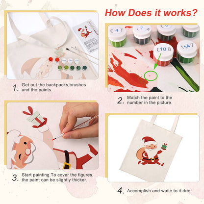 Santa Dashing with a Gift paint by numbers tote bag – image 11