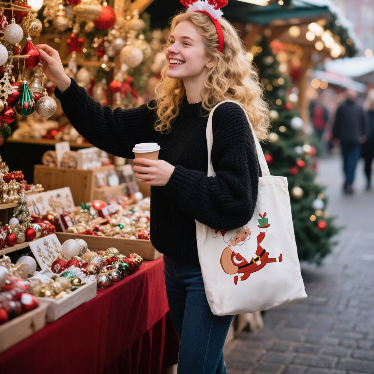 Santa Dashing with a Gift paint by numbers tote bag – image 14