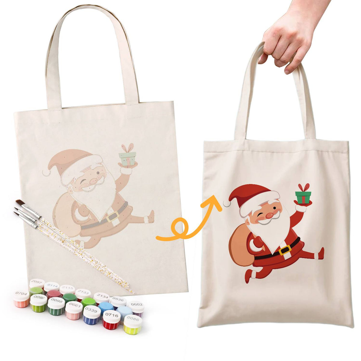Santa Dashing with a Gift paint by numbers tote bag – image 15