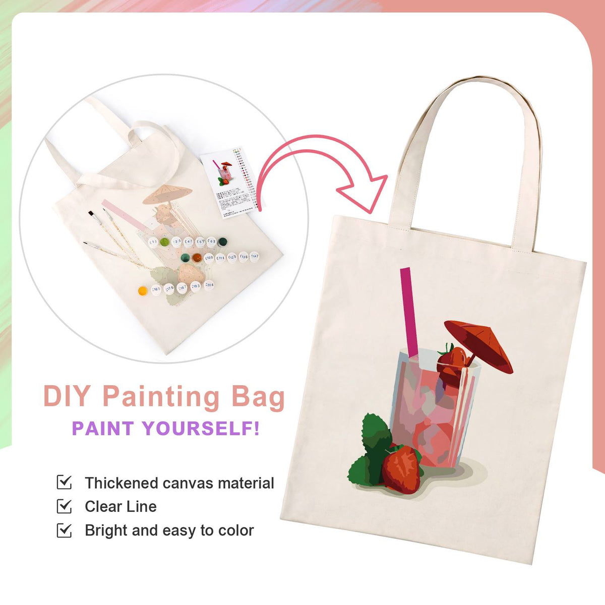 Iced Strawberry Cooler paint by numbers tote bag – image 4