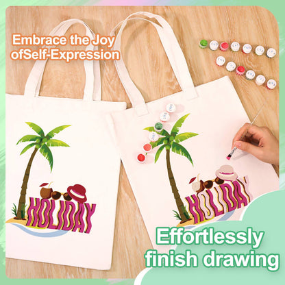 Palm Tree Getaway with Sunhat paint by numbers tote bag – image 7
