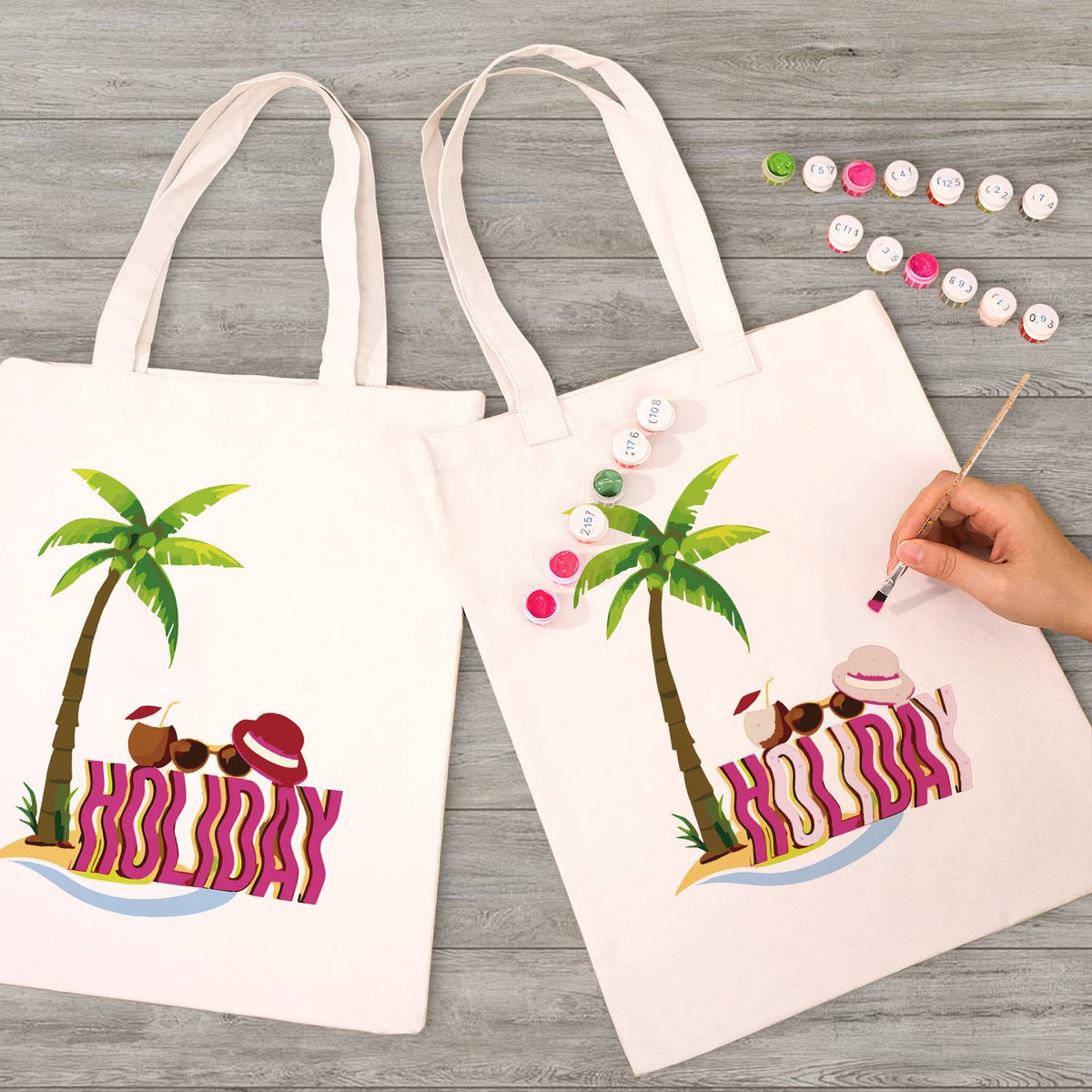 Palm Tree Getaway with Sunhat paint by numbers tote bag – image 8