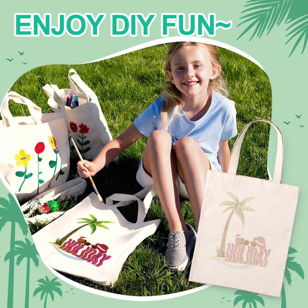 Palm Tree Getaway with Sunhat paint by numbers tote bag – image 9