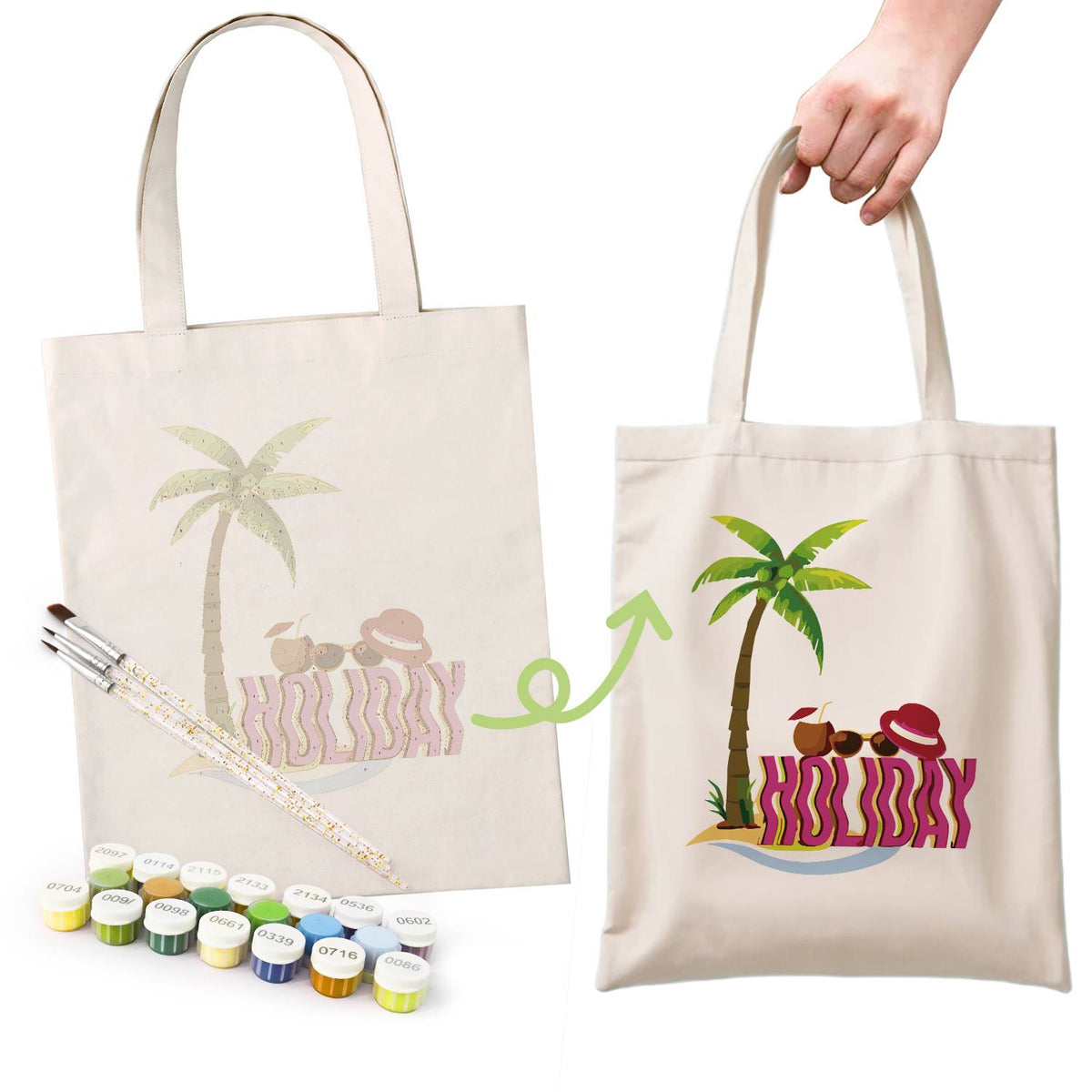 Palm Tree Getaway with Sunhat paint by numbers tote bag – image 15