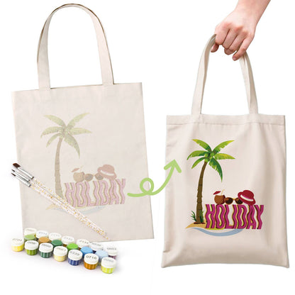 Palm Tree Getaway with Sunhat paint by numbers tote bag – image 15