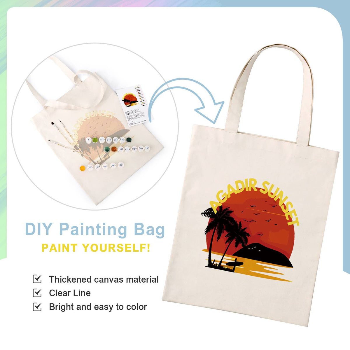 Blazing Sun Over the Palms paint by numbers tote bag – image 4