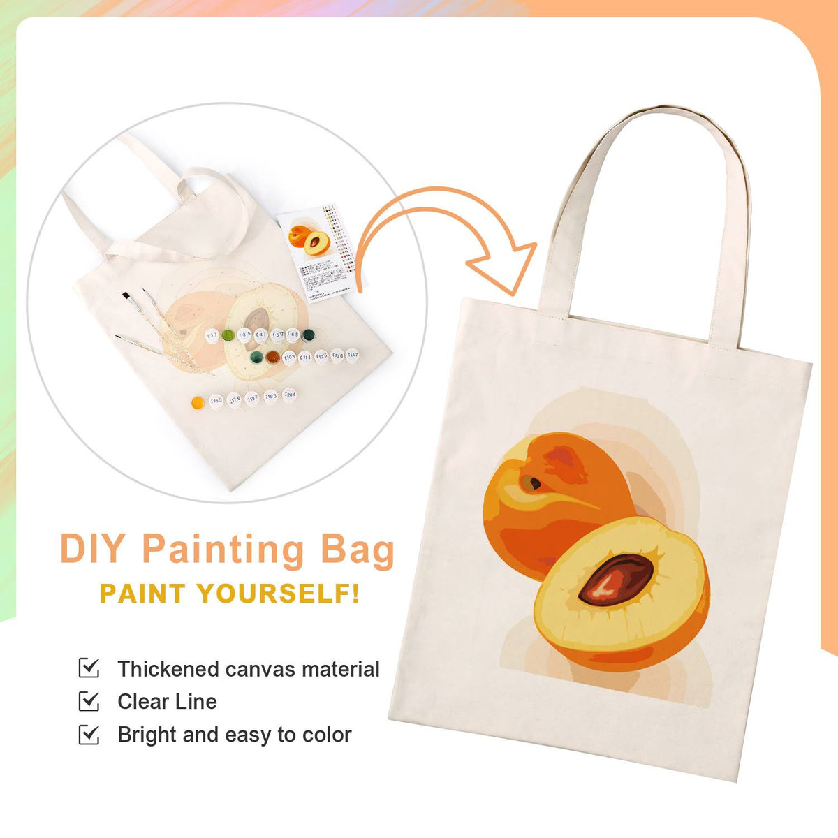 Halved Peaches with Stone paint by numbers tote bag – image 4