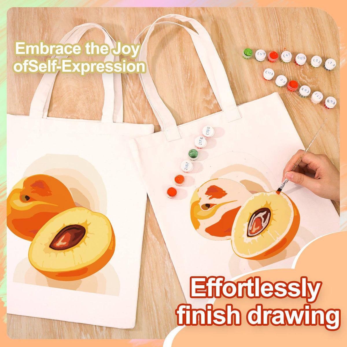 Halved Peaches with Stone paint by numbers tote bag – image 7