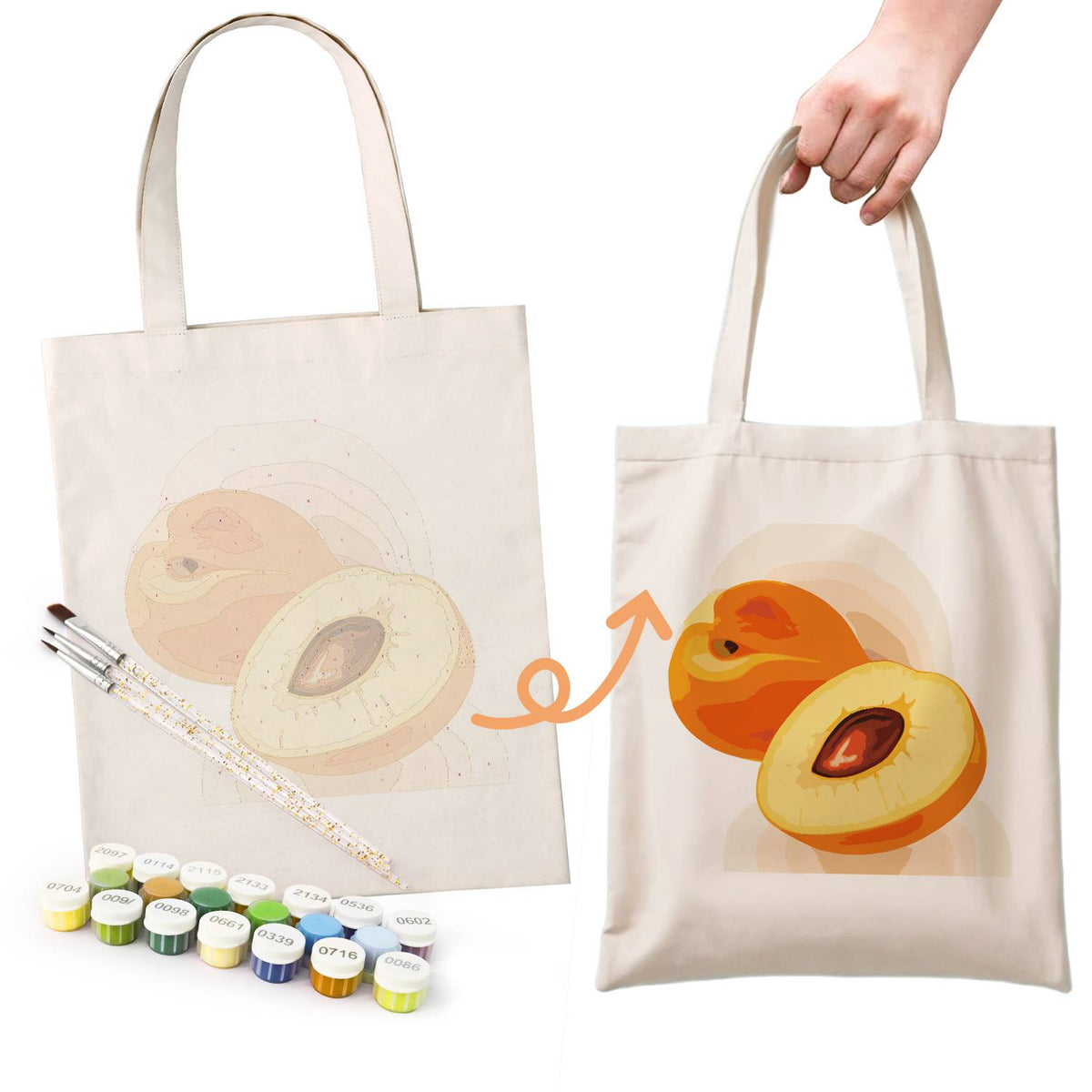 Halved Peaches with Stone paint by numbers tote bag – image 15