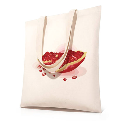 Split Pomegranate and Seeds paint by numbers tote bag – Pomegranate broken open with red seeds scattered beneath