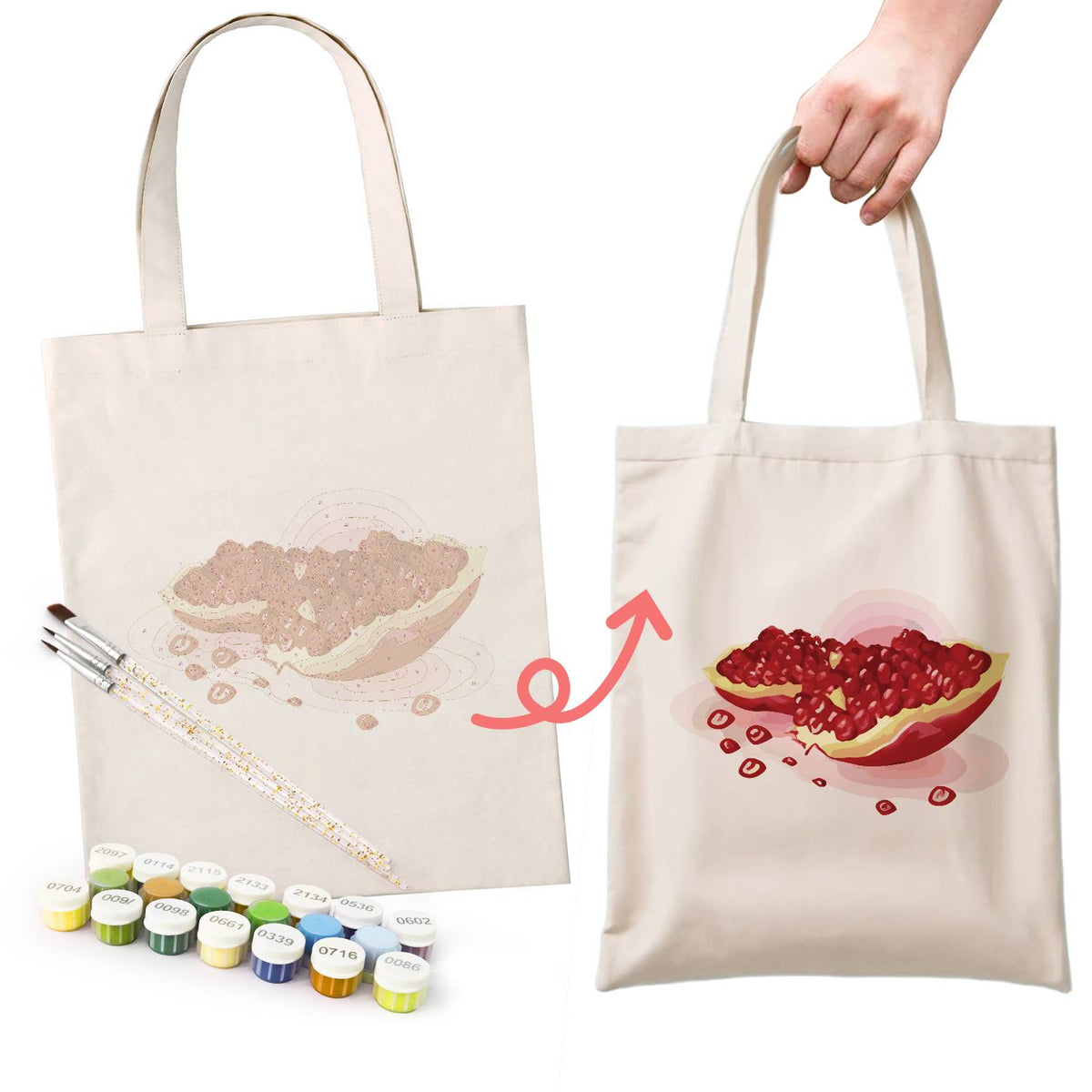 Split Pomegranate and Seeds paint by numbers tote bag – image 15
