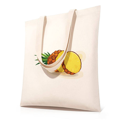 Sliced Pineapple with Crown paint by numbers tote bag – Pineapple with leafy crown beside a cut golden slice