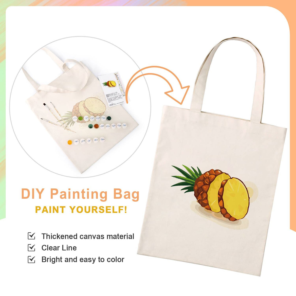 Sliced Pineapple with Crown paint by numbers tote bag – image 4