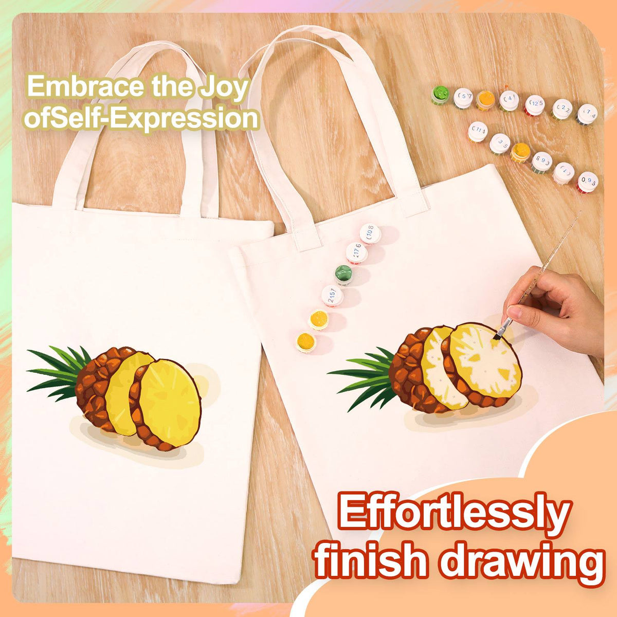 Sliced Pineapple with Crown paint by numbers tote bag – image 7