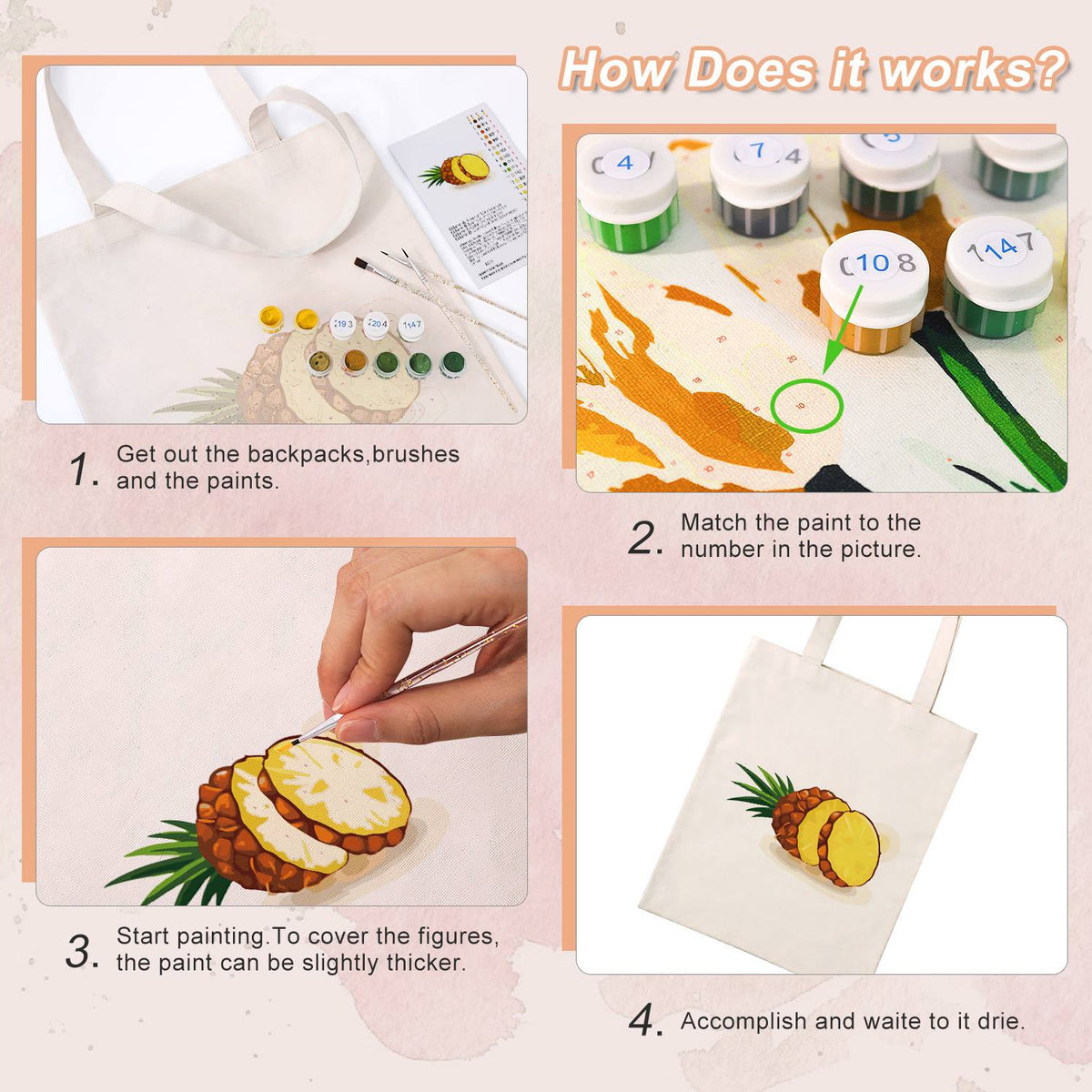 Sliced Pineapple with Crown paint by numbers tote bag – image 11