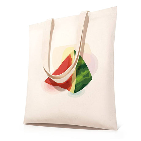 Summer Watermelon Triangles paint by numbers tote bag – Two triangular watermelon slices with green rind on a soft pastel wash