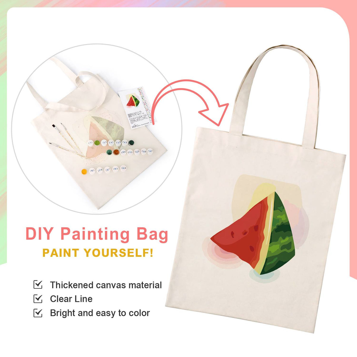 Summer Watermelon Triangles paint by numbers tote bag – image 4