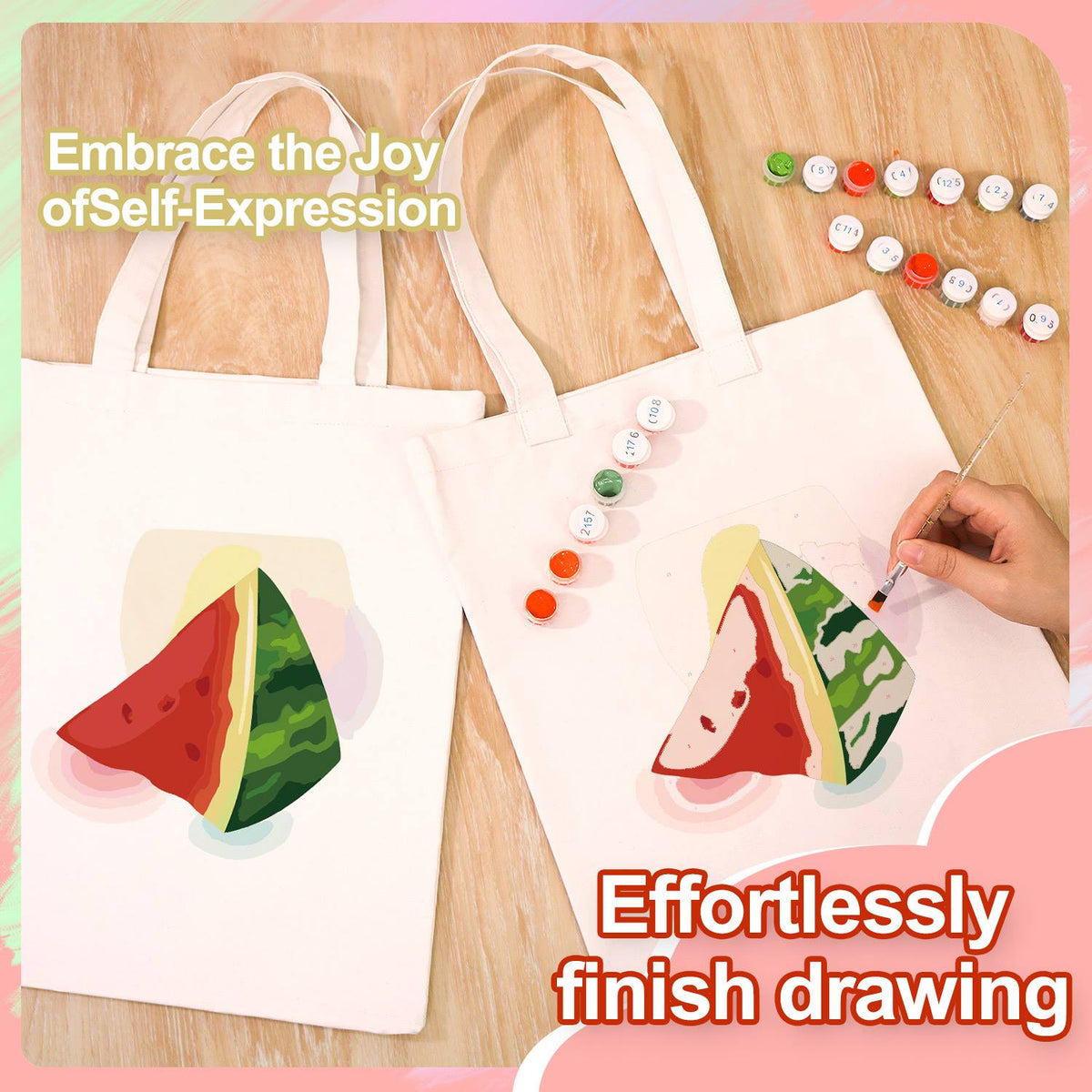 Summer Watermelon Triangles paint by numbers tote bag – image 7
