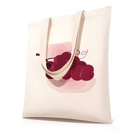 Burgundy Grapes with Tendril paint by numbers tote bag – Bunch of deep red grapes with a curling tendril on a pale pink wash