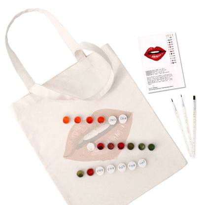 Parted Lips in Cherry Red paint by numbers tote bag – image 2