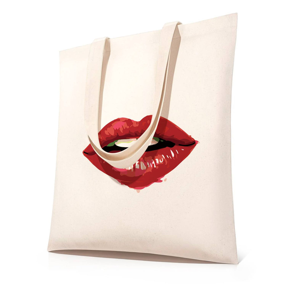 Parted Lips in Cherry Red paint by numbers tote bag – Glossy red lips slightly parted showing a glimpse of teeth