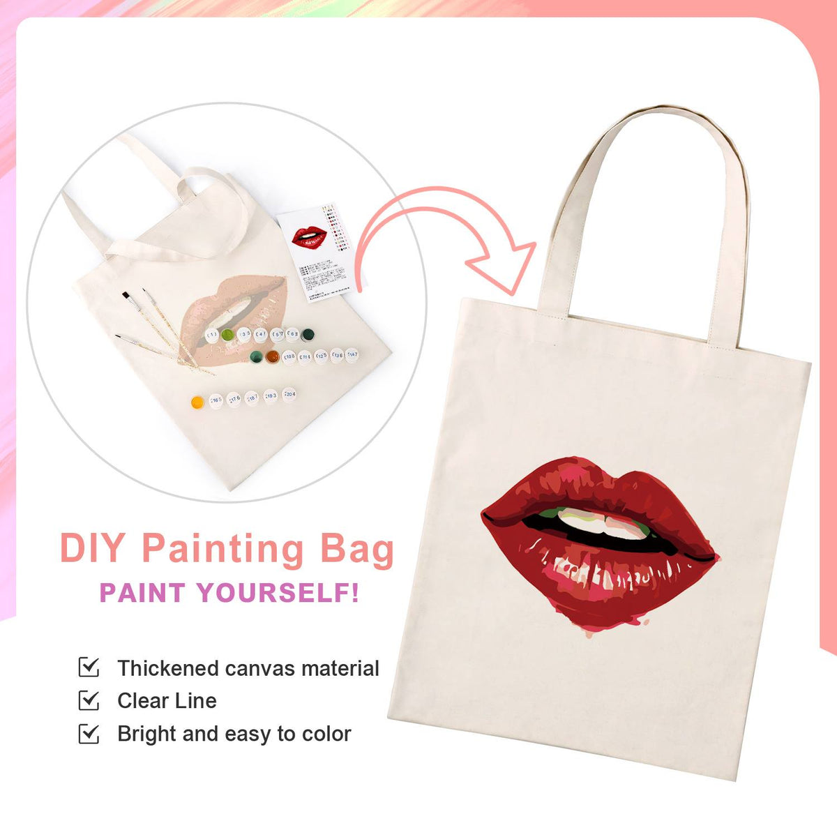Parted Lips in Cherry Red paint by numbers tote bag – image 4