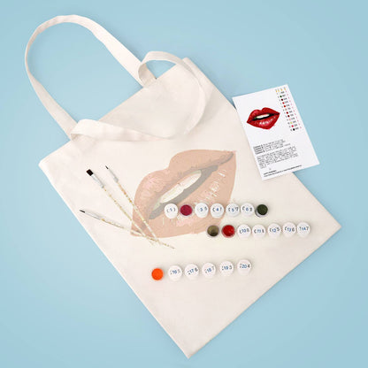 Parted Lips in Cherry Red paint by numbers tote bag – image 5