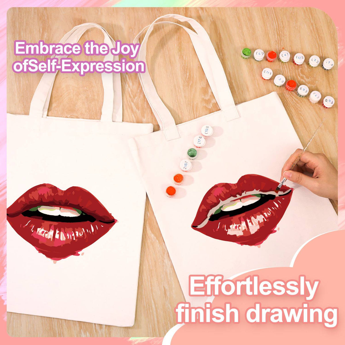 Parted Lips in Cherry Red paint by numbers tote bag – image 7