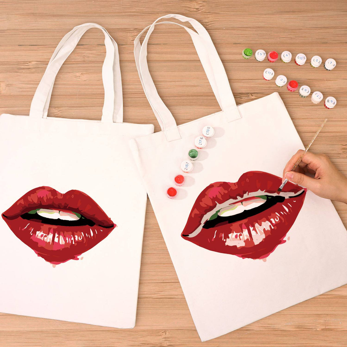 Parted Lips in Cherry Red paint by numbers tote bag – image 8