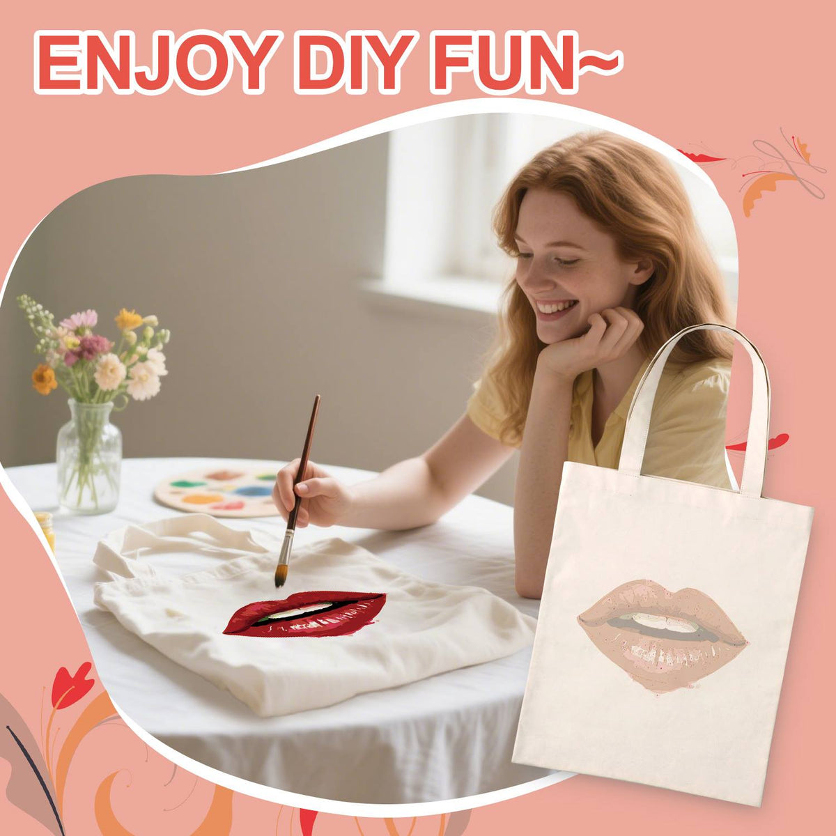 Parted Lips in Cherry Red paint by numbers tote bag – image 9