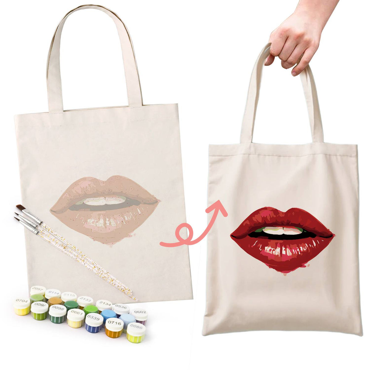 Parted Lips in Cherry Red paint by numbers tote bag – image 15