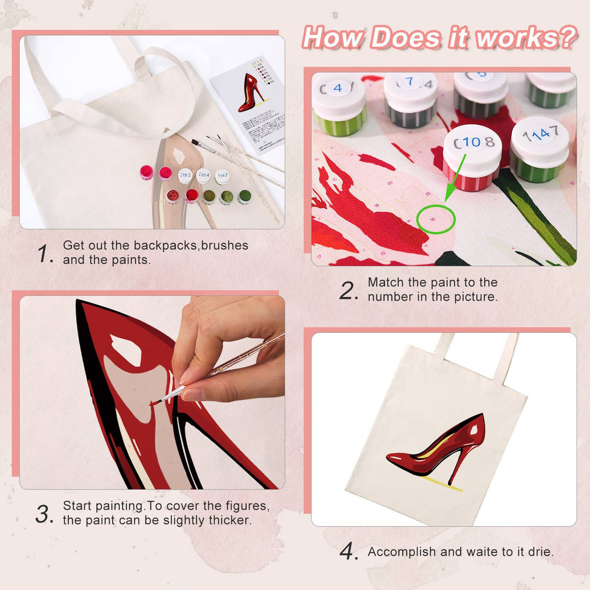 Patent Red Stiletto paint by numbers tote bag – image 11