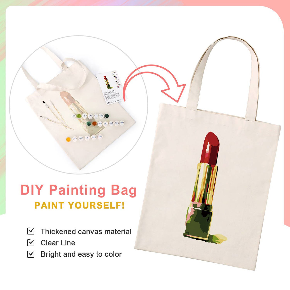 Scarlet Lipstick in Gold Case paint by numbers tote bag – image 4
