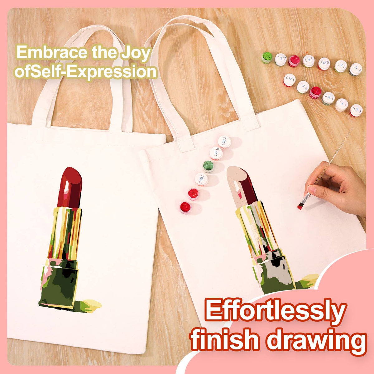 Scarlet Lipstick in Gold Case paint by numbers tote bag – image 8
