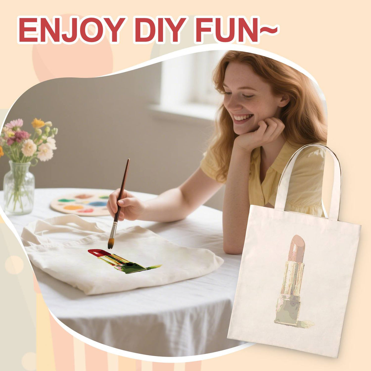 Scarlet Lipstick in Gold Case paint by numbers tote bag – image 9