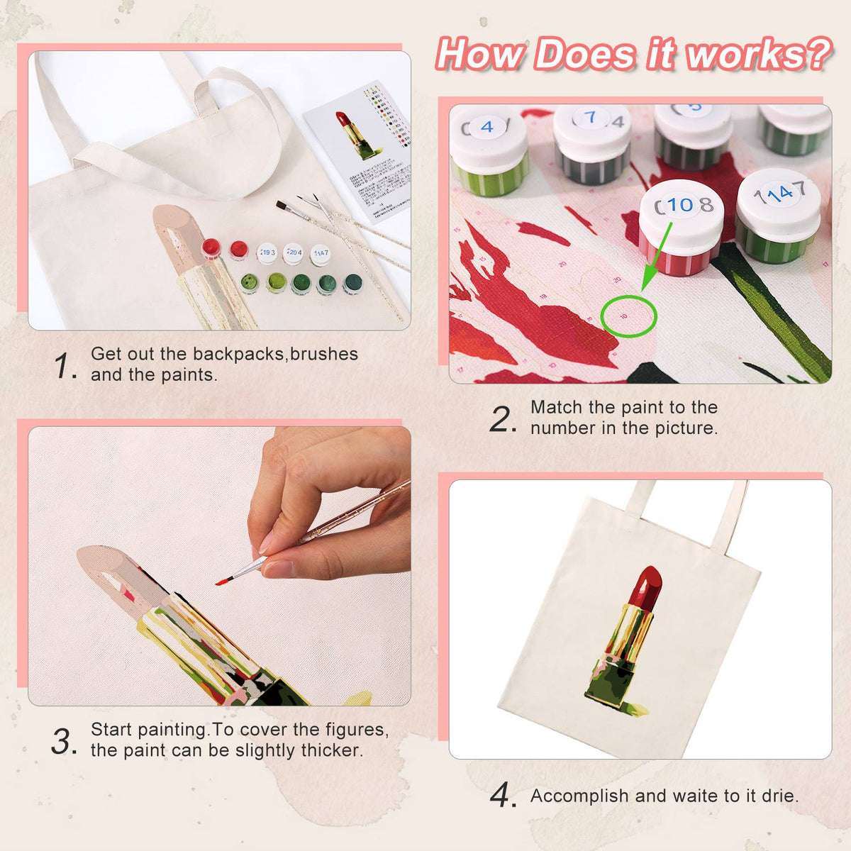Scarlet Lipstick in Gold Case paint by numbers tote bag – image 11