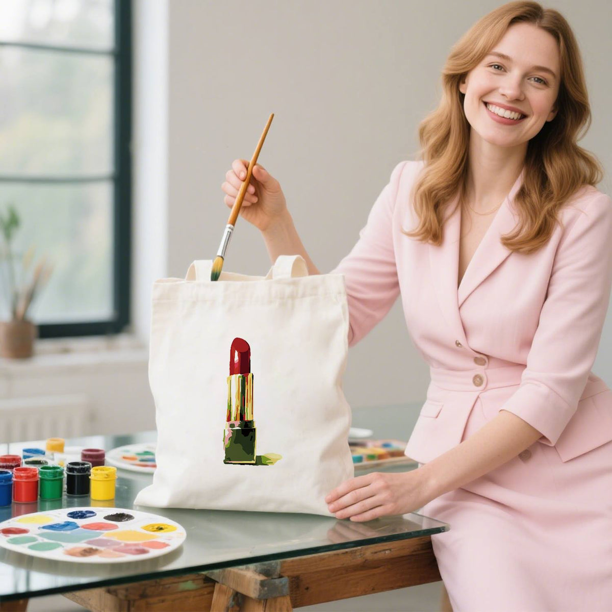 Scarlet Lipstick in Gold Case paint by numbers tote bag – image 12