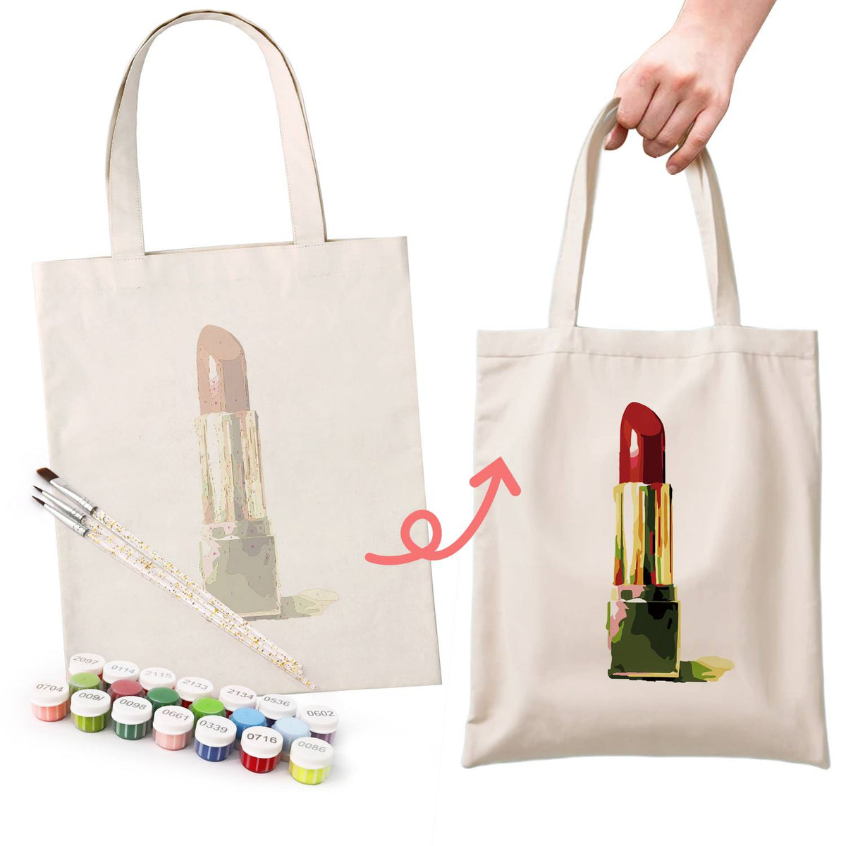 Scarlet Lipstick in Gold Case paint by numbers tote bag – image 16