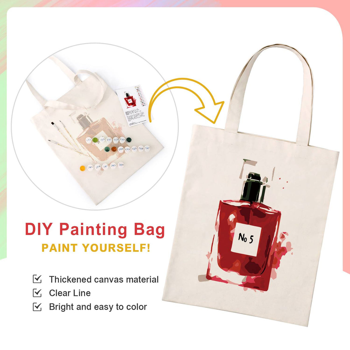Square Ruby Perfume Bottle paint by numbers tote bag – image 4