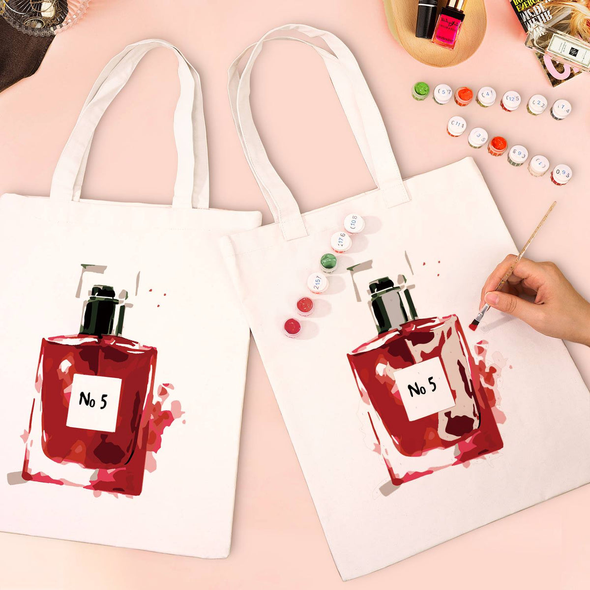 Square Ruby Perfume Bottle paint by numbers tote bag – image 7