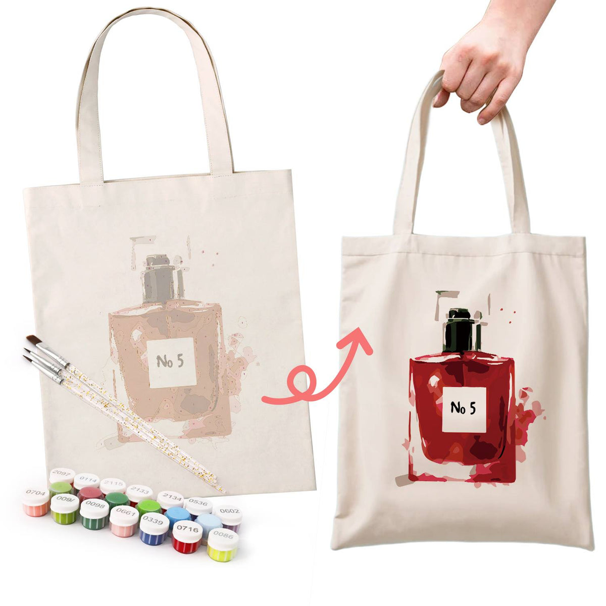 Square Ruby Perfume Bottle paint by numbers tote bag – image 16