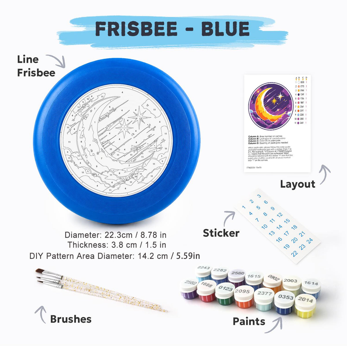 Crescent Moon and Stars (Paint by Numbers Flying Disc)