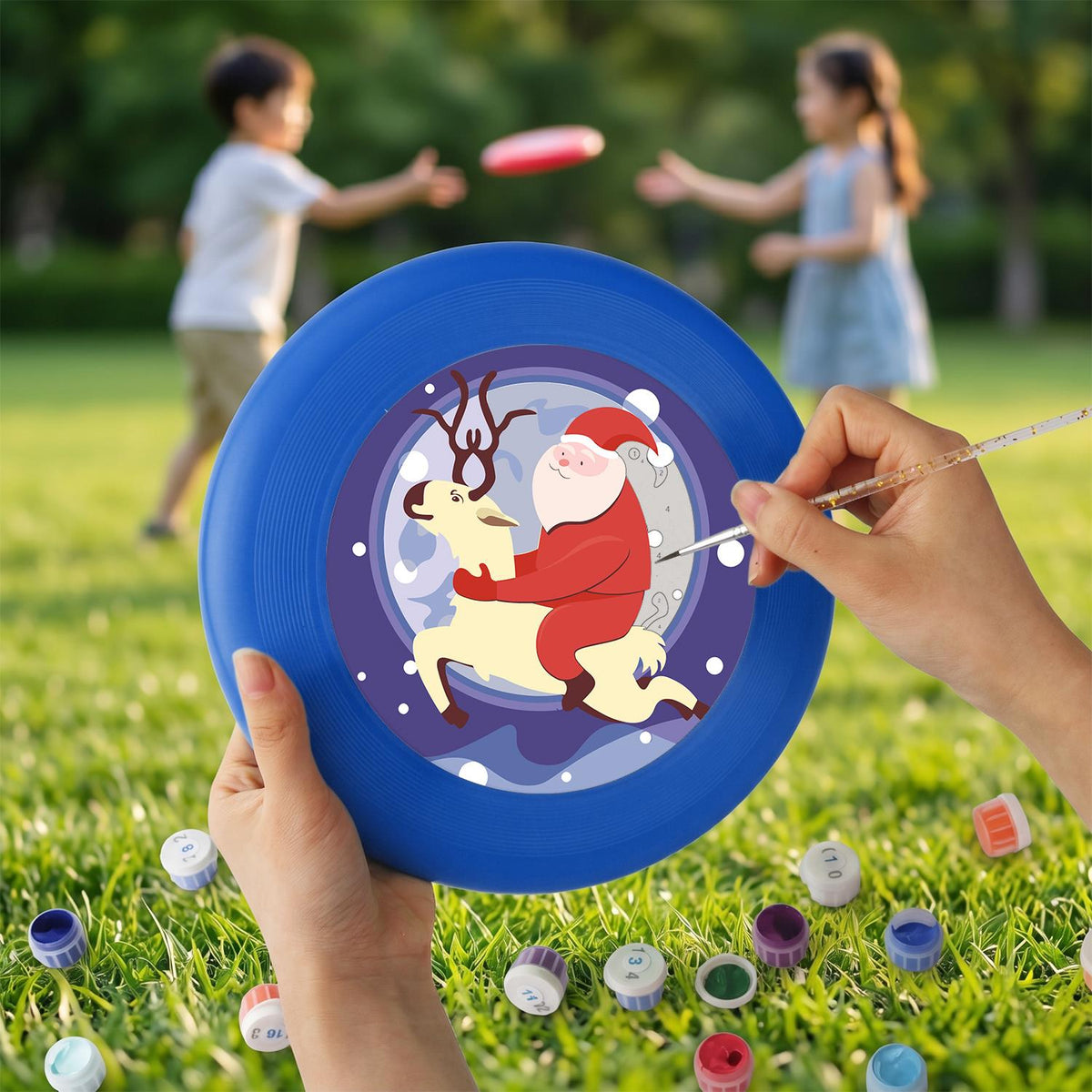 Santa and Reindeer in the Snow (Paint by Numbers Flying Disc)