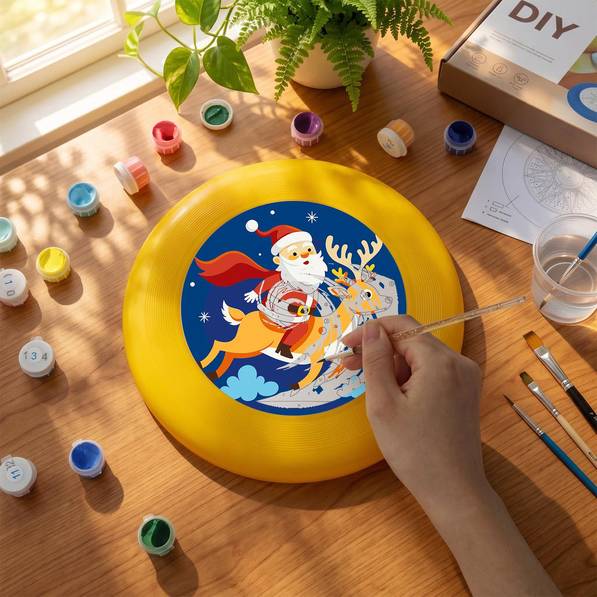 Santa Riding a Reindeer (Paint by Numbers Flying Disc)