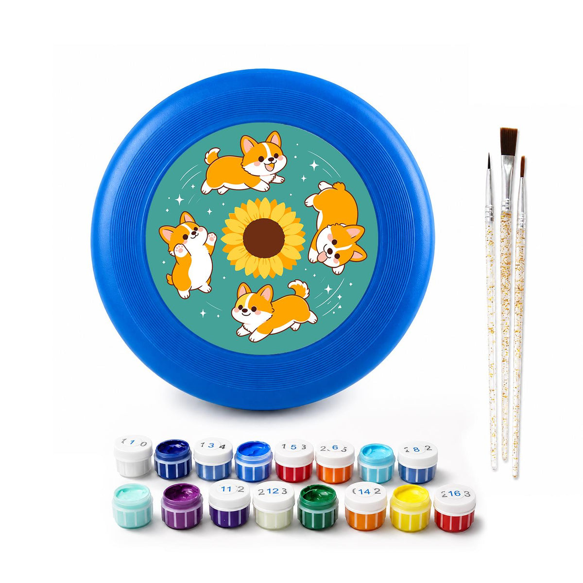 Corgis and Sunflower (Paint by Numbers Flying Disc)