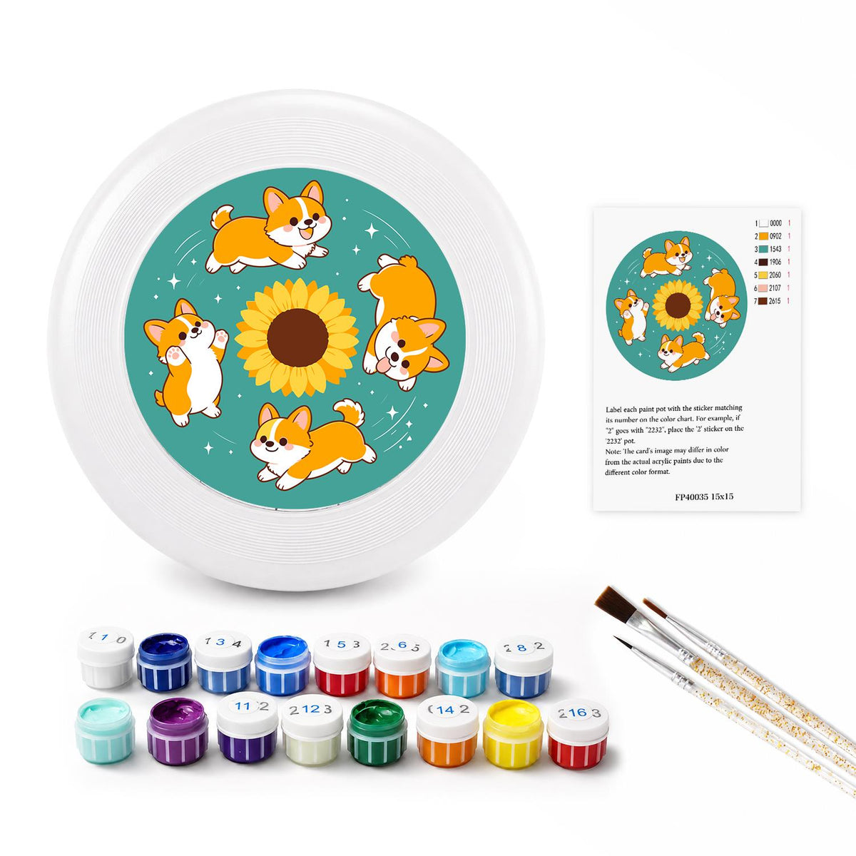 Corgis and Sunflower (Paint by Numbers Flying Disc)